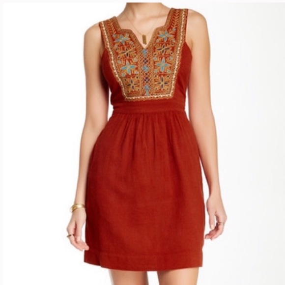 Lucky Brand Dresses & Skirts - Lucky Brand Burnt Orange Embroidered Dress
